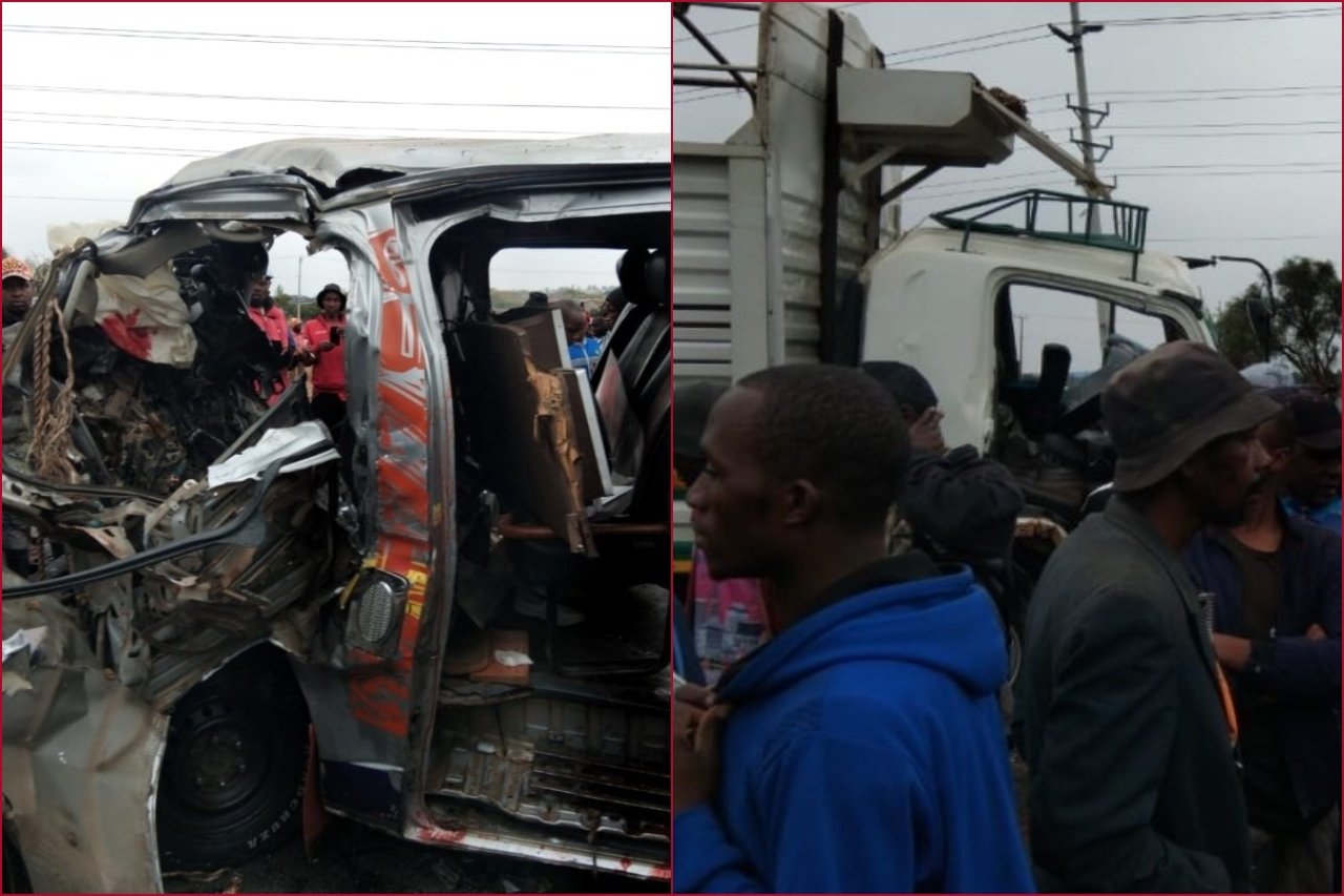 A matatu collided head on with a lorry.